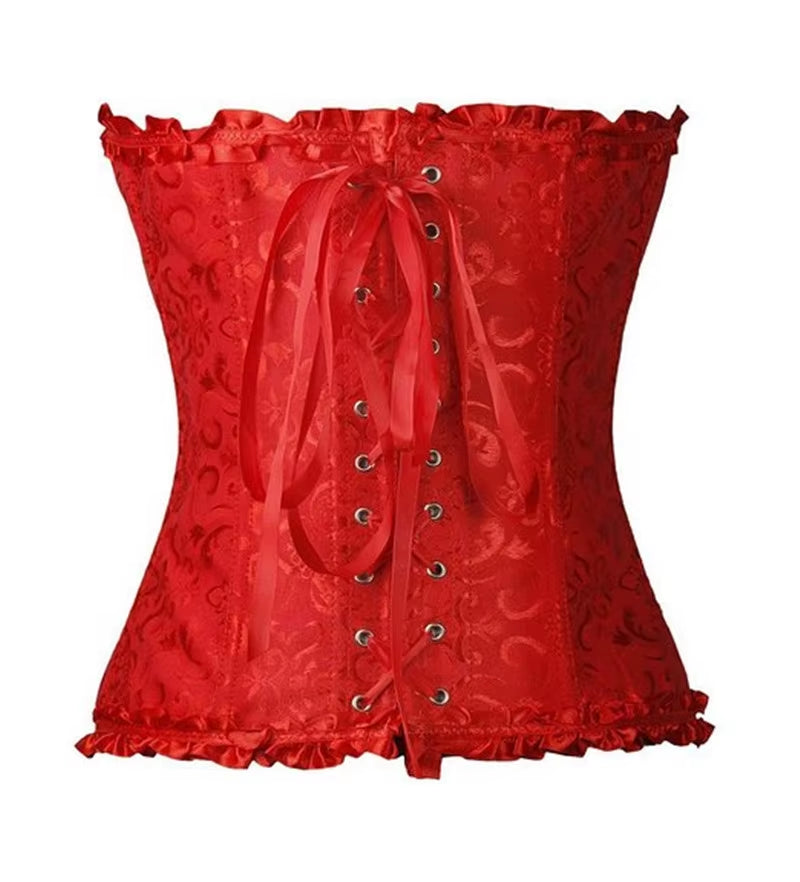 Plus Size Lace Corset Bustier Top for Women - Vintage Medieval-Inspired Lingerie Costume in Red, Black, Green, and Pink