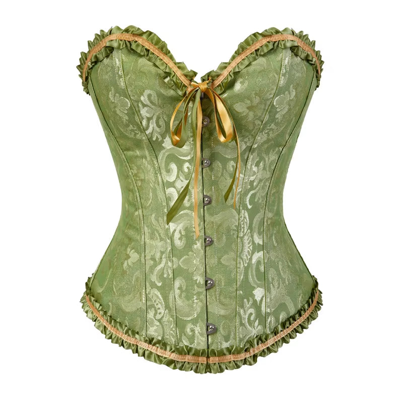 Plus Size Lace Corset Bustier Top for Women - Vintage Medieval-Inspired Lingerie Costume in Red, Black, Green, and Pink