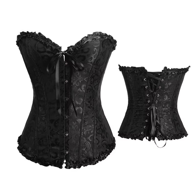 Plus Size Lace Corset Bustier Top for Women - Vintage Medieval-Inspired Lingerie Costume in Red, Black, Green, and Pink